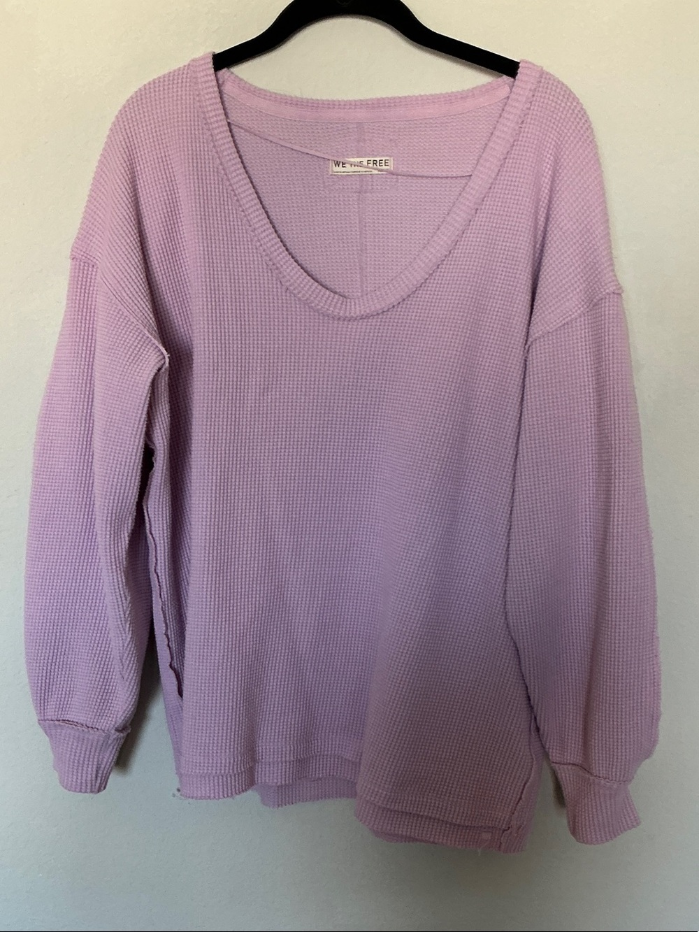 We The Free Lavender Waffle Knit V-Neck Sweater
